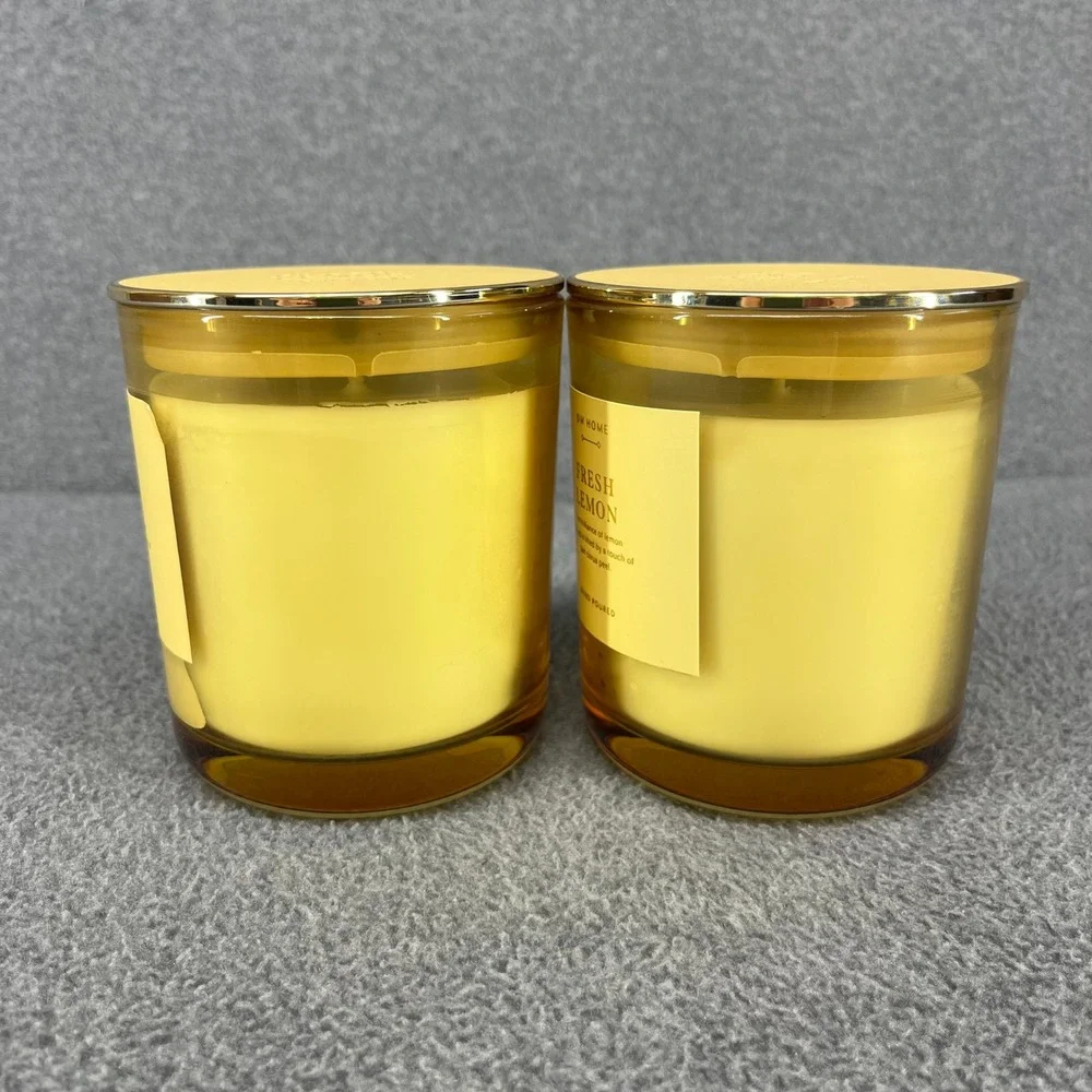 2x DW Home Fresh Lemon Scented Candle 9 oz Yellow Glass Jar Citrus Hand Poured